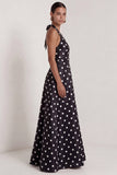 Halter White Black Polka Dot A Line Formal Dress