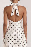 Halter White Black Polka Dot A Line Formal Dress