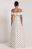 Off the Shoulder Black White Polka Dot A Line Maxi Formal Dress