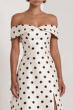 Off the Shoulder Black White Polka Dot A Line Maxi Formal Dress
