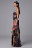 Ivory Ruched Printed A Line Maxi Formal Dress