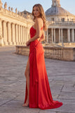Pink Mermaid One Shoulder Satin Cut Out Maxi Prom Dress