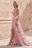 Strapless Blush Appliqued A Line Ruched Prom Dress