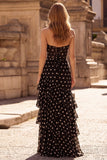 Tiered Strapless Polka Dot Black Corset Prom Dress