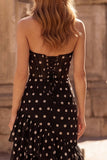 Tiered Strapless Polka Dot Black Corset Prom Dress