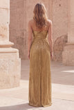 Metallic Gold Sheath Pleated Maxi Prom Dress