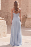 Sky Blue Pleated A Line Maxi Prom Dress