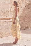 Floral Yellow Strapless High Low A Line Prom Dress