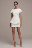 White Bodycon Bateau Neck Mini Engagement Dress