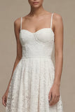White Lace A Line Pleated Midi Engagement Dress