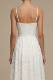 White Lace A Line Pleated Midi Engagement Dress