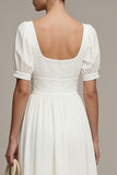 White A Line Maxi Engagement Dress with Short Sleeves