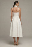 Jacquard Ivory A Line Midi Engagement Dress