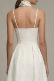 Jacquard Ivory A Line Midi Engagement Dress