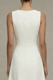 White Round Neck A Line Sleeveless Engagement Dress