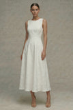 Jacquard White A Line Round Neck Engagement Dress