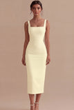 Satin White Bodycon Midi Engagement Dress with Slit