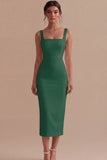 Satin White Bodycon Midi Engagement Dress with Slit