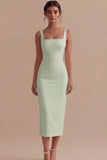 Satin White Bodycon Midi Engagement Dress with Slit