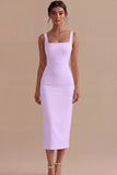 Satin White Bodycon Midi Engagement Dress with Slit