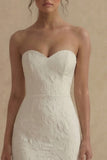 Jacquard Strapless Mermaid White Midi Engagement Dress
