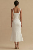 Jacquard Mermaid White Midi Engagement Dress