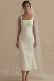 Jacquard Mermaid White Midi Engagement Dress