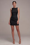 White Bateau Neck Satin Mini Engagement Dress