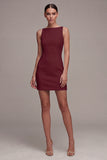 White Bateau Neck Satin Mini Engagement Dress