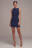 White Bateau Neck Satin Mini Engagement Dress