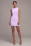 White Bateau Neck Satin Mini Engagement Dress