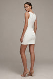 White Bateau Neck Satin Mini Engagement Dress
