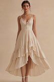 High Low Ruffled A Line Maxi White Dress