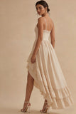 High Low Ruffled A Line Maxi White Dress