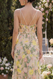 Embroidered Champagne Floral A Line Wedding Guest Dress with Belt