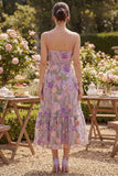 Floral A Line Embroidered Lilac Ruffled Wedding Guest Dress
