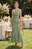 One Shoulder Ruched Mermaid Dusty Green Wedding Guest Dress