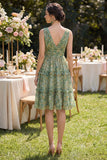 Pleated A Line Dusty Green Ruffled Wedding Guest Dress
