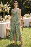 High Low Ruched A Line Dusty Green Wedding Guest Dress with Ruffles