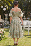 Off the Shoulder Floral A Line Blue Ruched Wedding Guest Dress