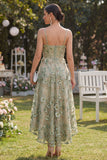 Corset High Low Dusty Green Floral A Line Wedding Guest Dress