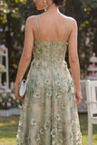 Corset High Low Dusty Green Floral A Line Wedding Guest Dress