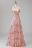 Halter Cut Out Floral Pink Appliqued A Line Wedding Guest Dress