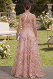 Halter Cut Out Floral Pink Appliqued A Line Wedding Guest Dress