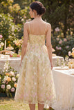 Floral Light Yellow Embroidered A Line Corset Wedding Guest Dress