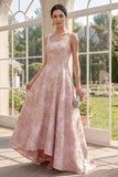 Floral Blush A Line High Low Brocade Wedding Guest Dress