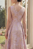A Line Floral Dusty Lilac Brocade Midi Wedding Guest Dress