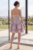 Strapless Ruffled Floral Corset Dusty Lilac A Line Wedding Guest Dress