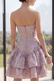 Strapless Ruffled Floral Corset Dusty Lilac A Line Wedding Guest Dress