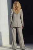 2 Piece Grey Notched Lapel Women's Linen Suits with Pockets